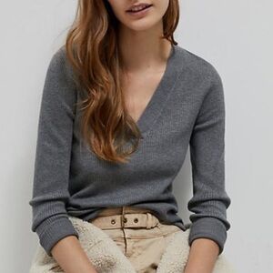 Anthropologie Maeve V-Neck Ribbed Sweater